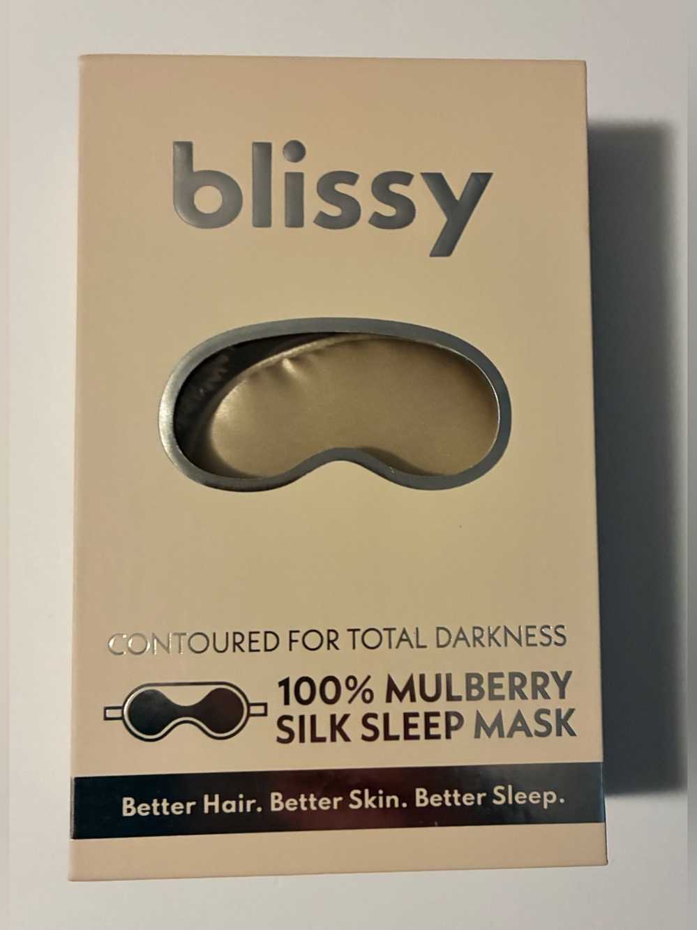Blissy 100% Mulberry Silk Sleep Mask – Champagne – New/Sealed